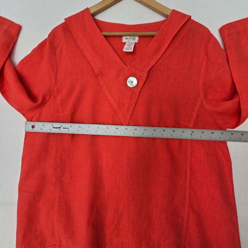 Mosaic USA Womens M Linen Coral Red Orange 3/4 Sleeve Lagenlook Tunic Top Blouse - Picture 8 of 10